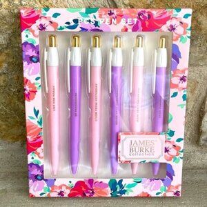 NEW in Box James Burke Collection 6 piece pen set pink/purple Inspirational